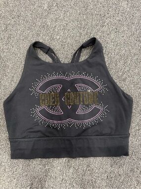 Cheerleading Black Cropped Racerback Tank Top with Rhinestone Logo